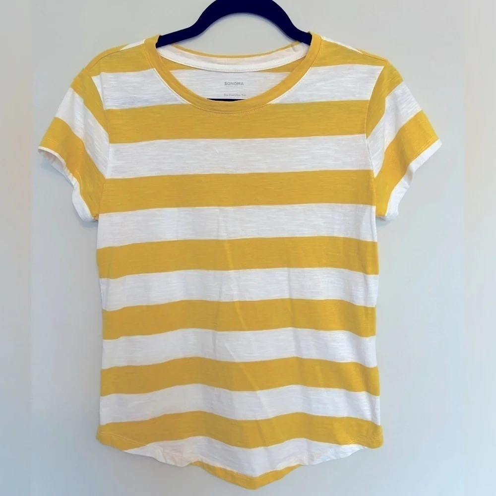💕 Sonoma yellow and white cotton striped shirt Size M - Picture 1 of 3